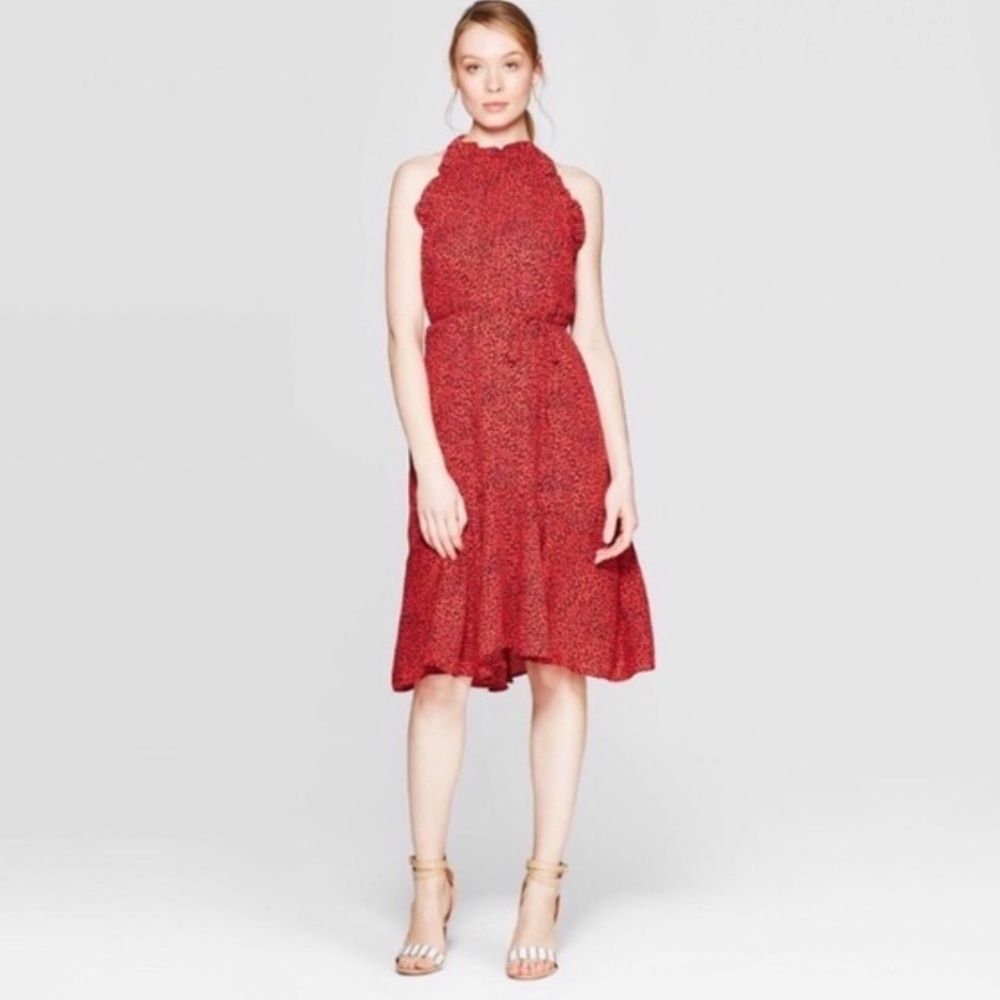 Who What Wear Baby Animal Print Ruffle Trim High Neck Dress
